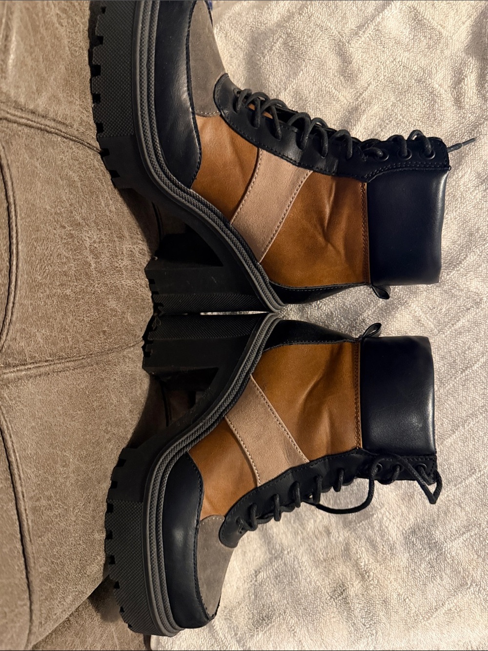 Steve Madden Tri-Tone Chunky Lace-Up Platform Boots - Picture 7 of 8